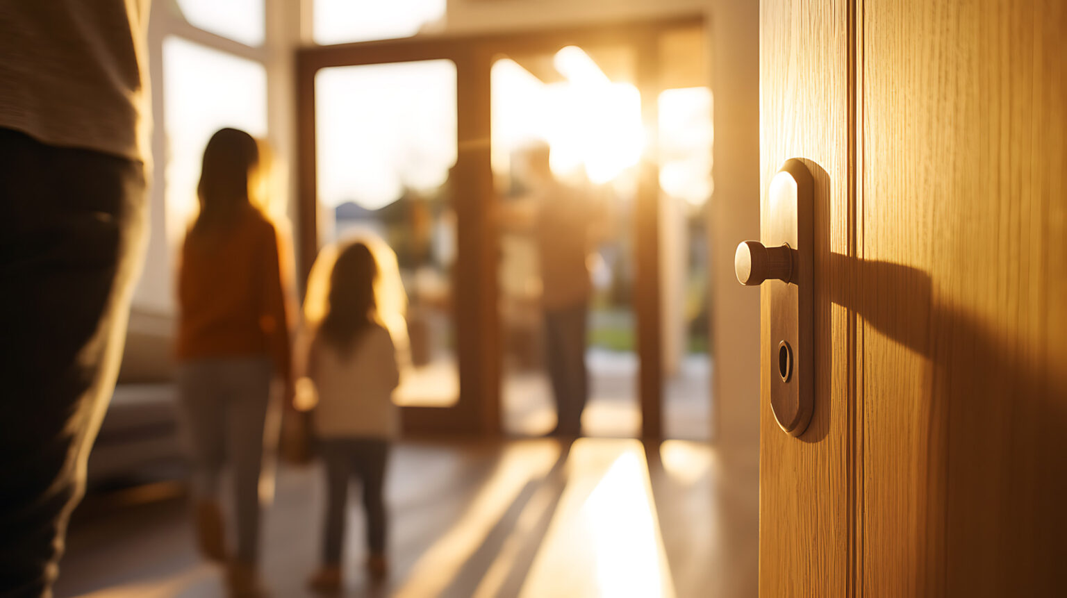 Sonniger Eingangsbereich eines Zuhauses mit einer gesicherten Haustür